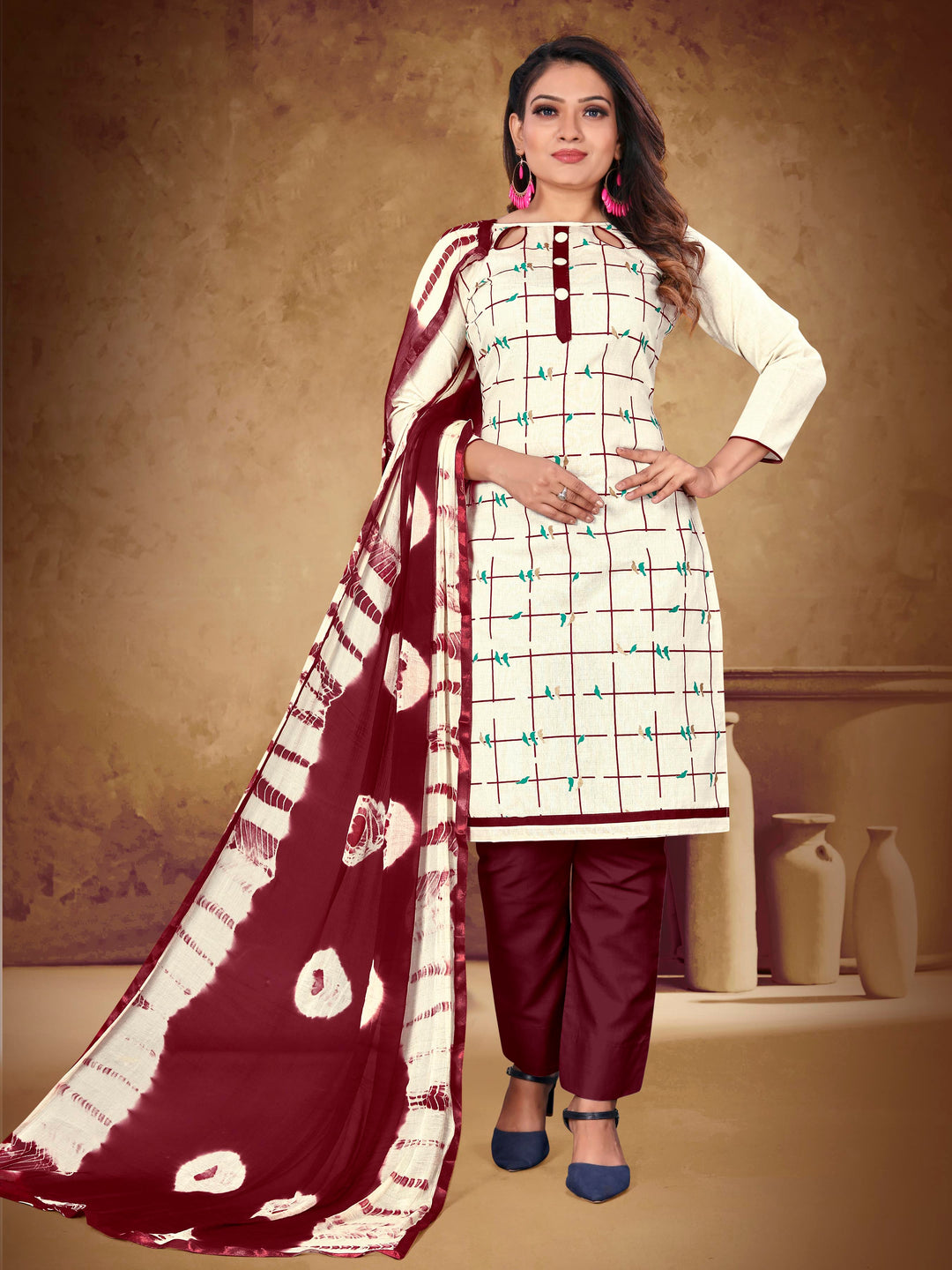 Casual Wear Khadi Cotton Suit | Printed Kameez with Nazmin Dupatta