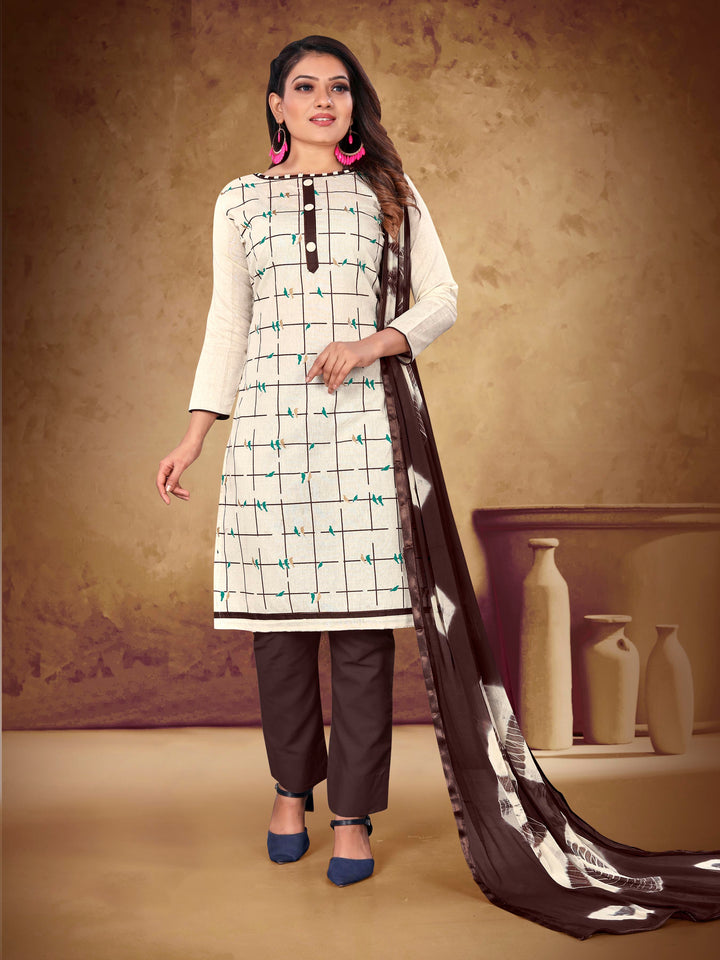 Casual Wear Khadi Cotton Suit | Printed Kameez with Nazmin Dupatta