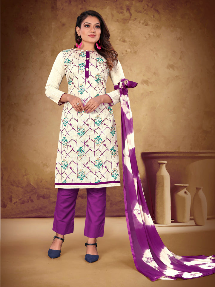 Designer Khadi Cotton Suit | Casual Printed Kameez with Cotton and Nazmin Dupatta