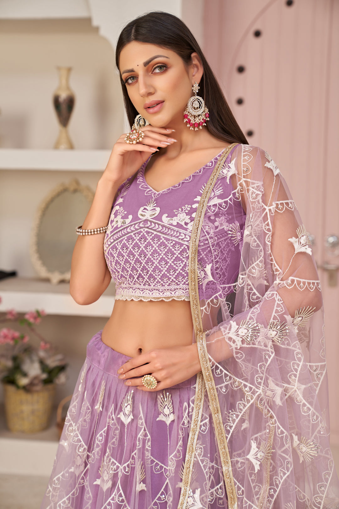 Elegant Butterfly-Net Embroidered Lehenga | Perfect for Weddings & Events