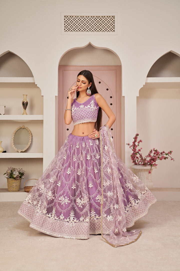 Elegant Butterfly-Net Embroidered Lehenga | Perfect for Weddings & Events