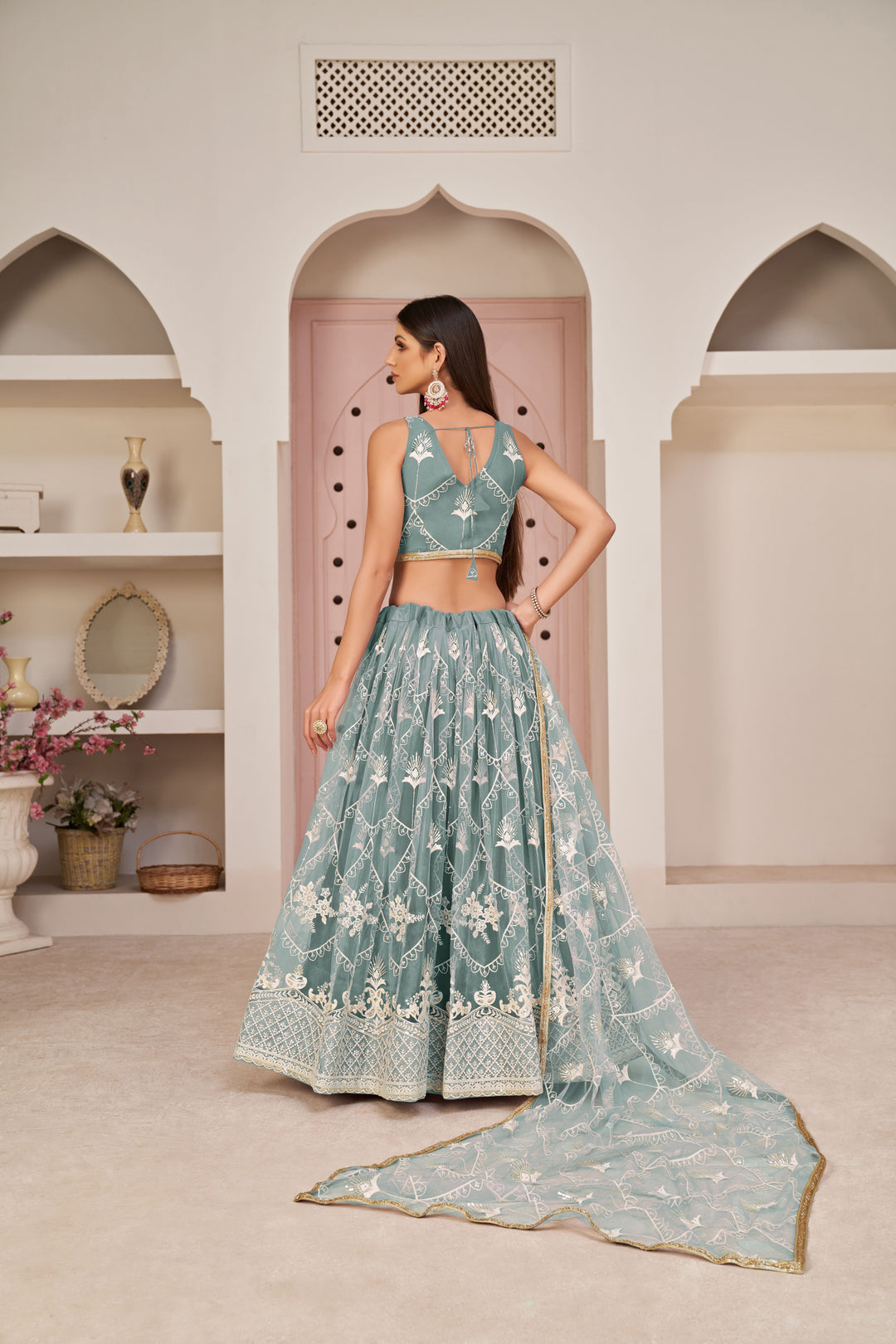 Elegant Butterfly-Net Embroidered Lehenga | Perfect for Weddings & Events