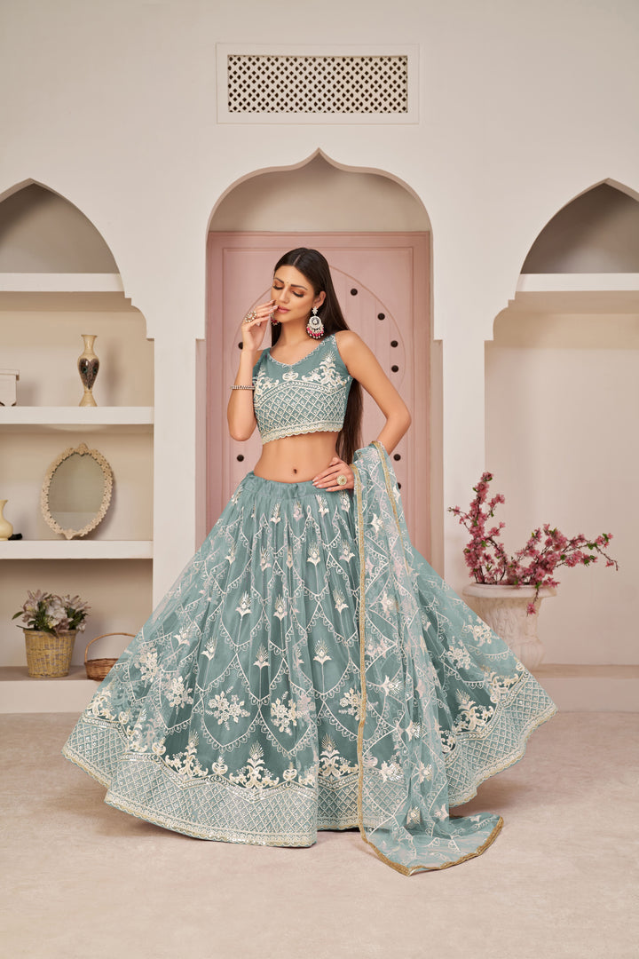 Elegant Butterfly-Net Embroidered Lehenga | Perfect for Weddings & Events