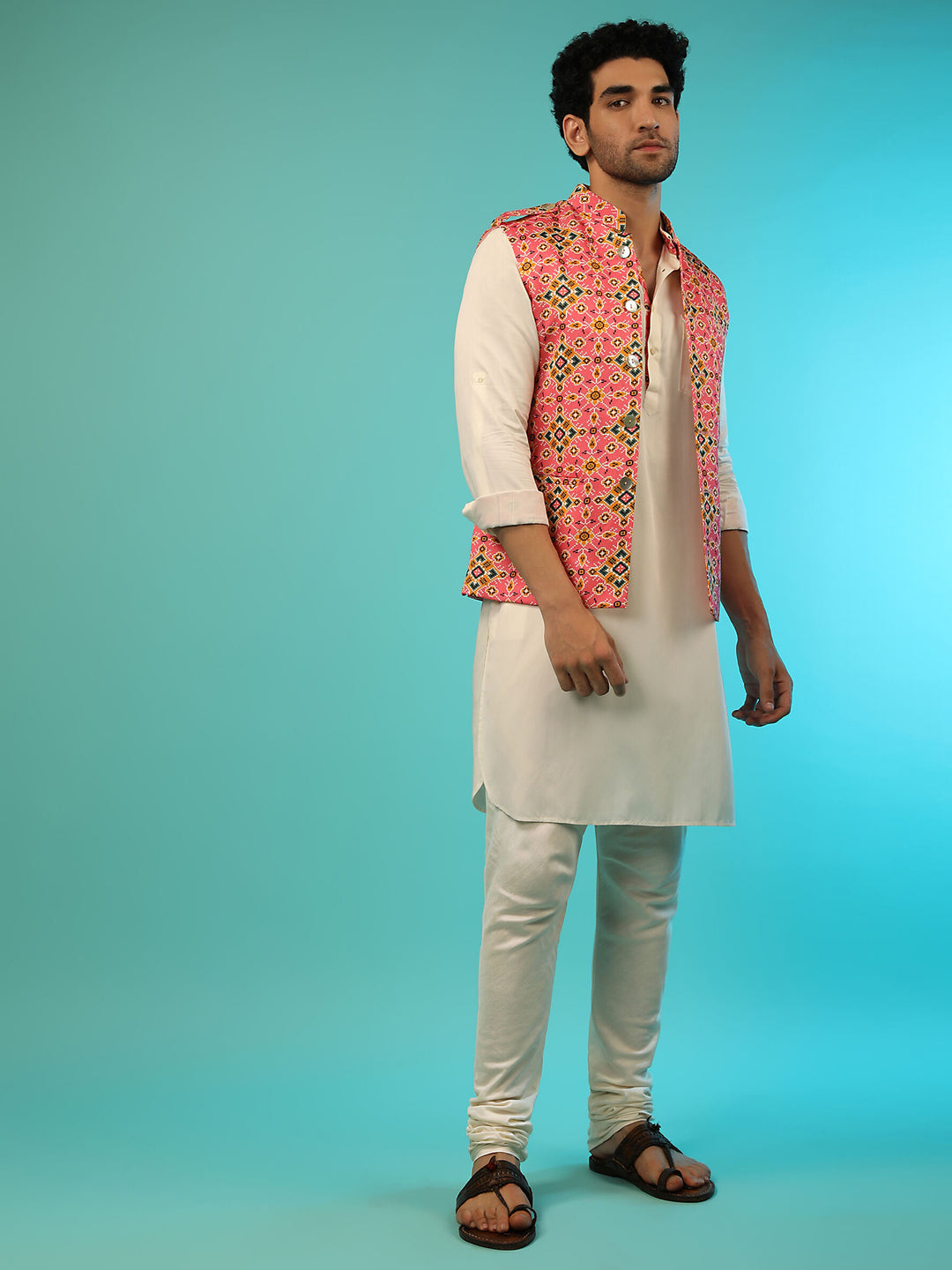 Traditional White Kurta Set | Rayon Kurta with Cotton Bottom and Satin Jacket