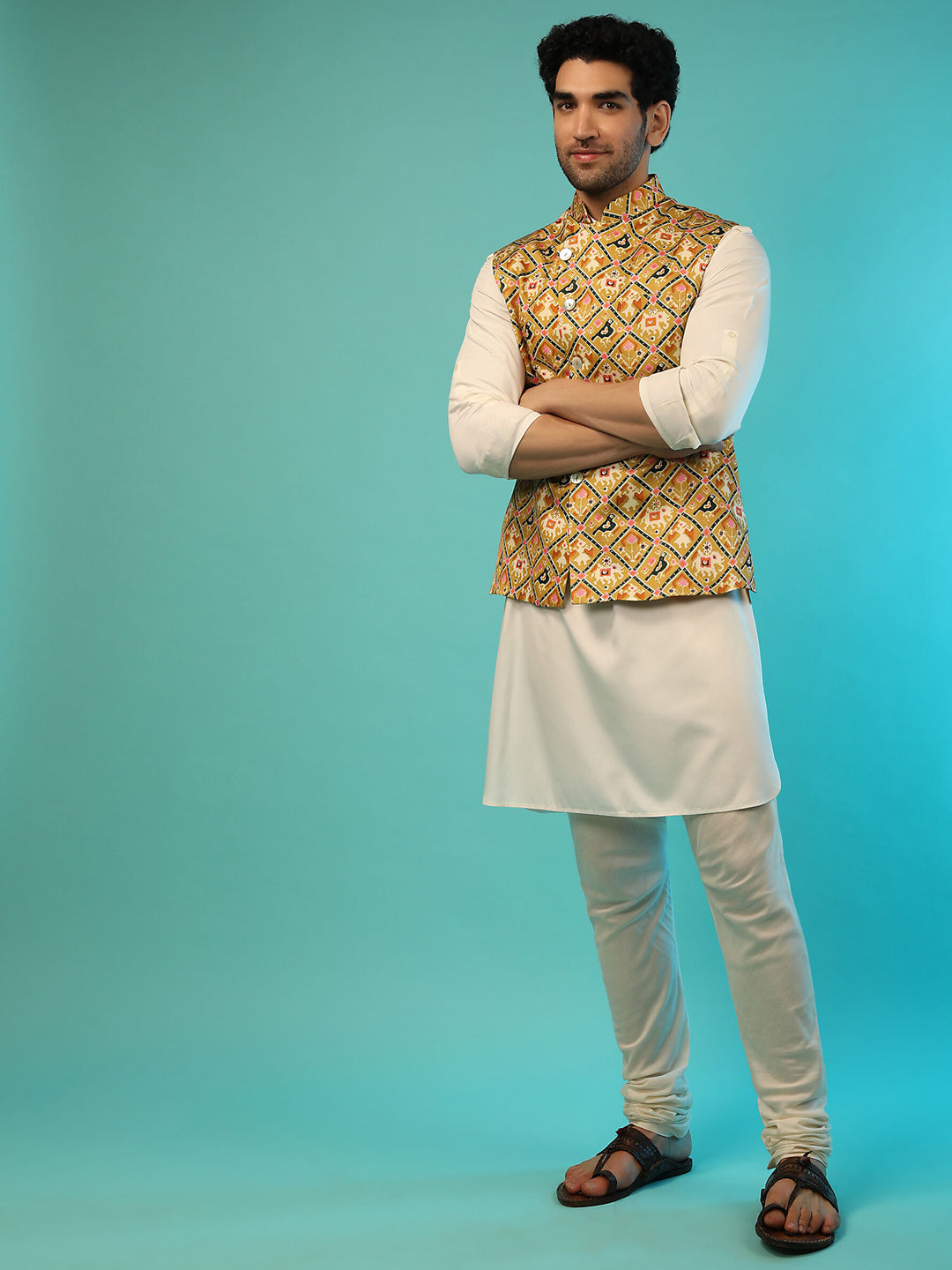 Rayon Kurta with Satin Jacket | Designer Printed Ethnic Wear for Men