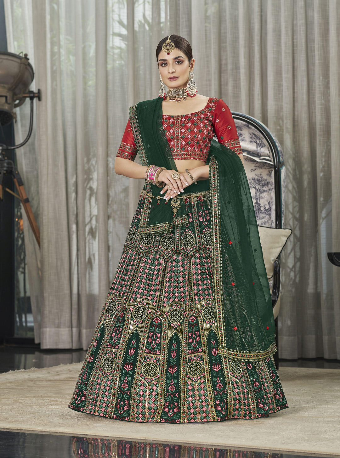 Silk Thread & Sequined Embroidered Lehenga | Elegant Bridal & Party Wear