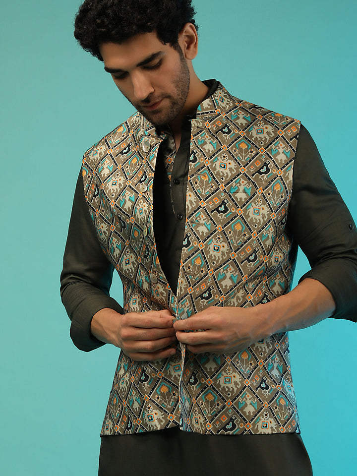 Satin Men’s Jacket | Designer Printed Festive Wear for Stylish Men