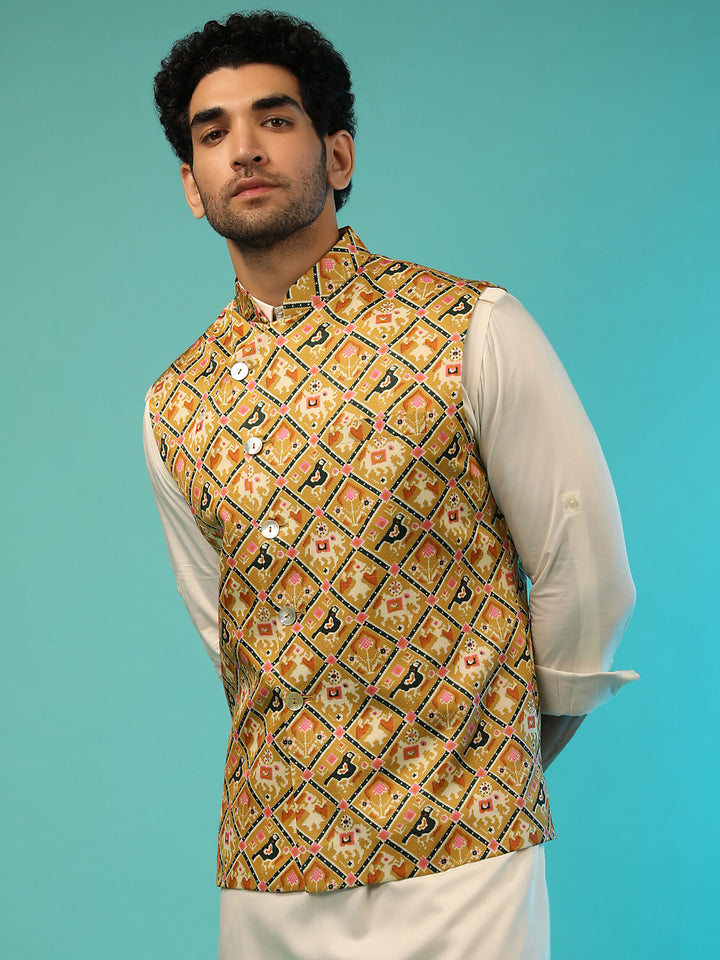 Satin Men’s Jacket | Designer Printed Festive Wear for Stylish Men