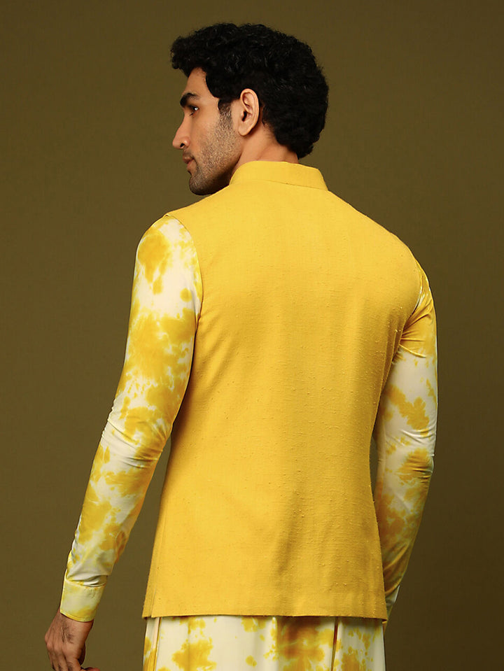 Designer Yellow Satin Jacket | Stylish Printed Jacket for Traditional Events