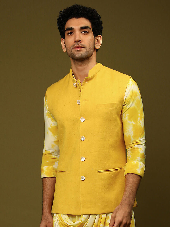 Designer Yellow Satin Jacket | Stylish Printed Jacket for Traditional Events