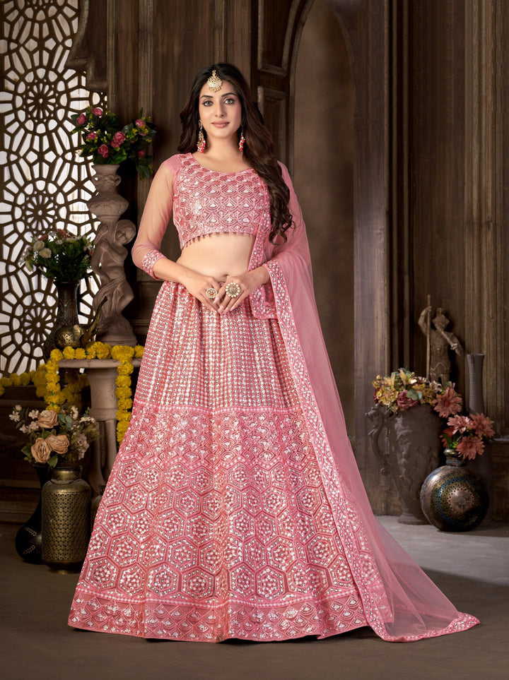 Elegant Net Lehenga | Thread & Sequin Embroidery | Perfect for Weddings & Events