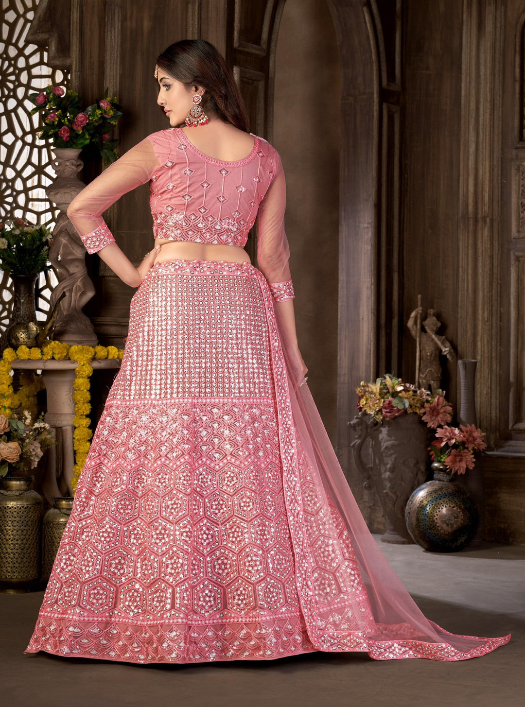 Elegant Net Lehenga | Thread & Sequin Embroidery | Perfect for Weddings & Events