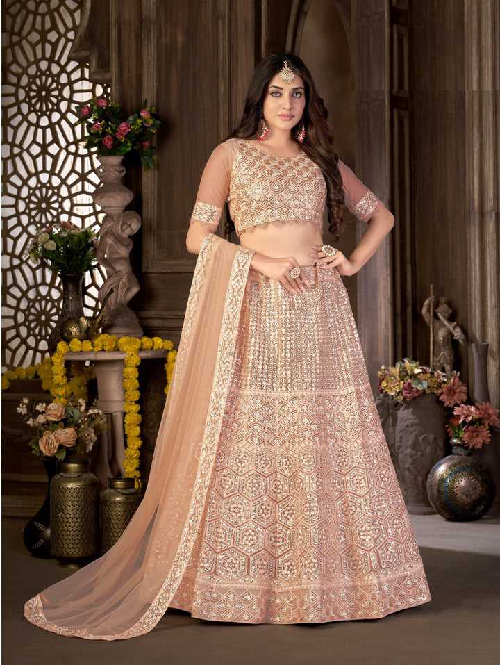 Elegant Net Lehenga | Thread & Sequin Embroidery | Perfect for Weddings & Events