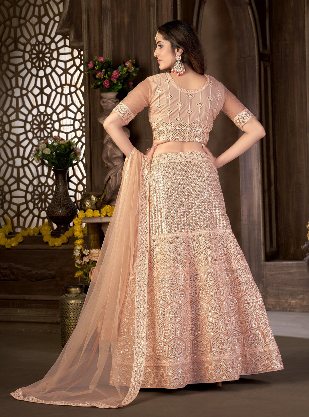 Elegant Net Lehenga | Thread & Sequin Embroidery | Perfect for Weddings & Events