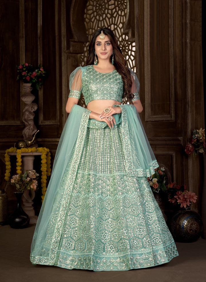 Elegant Net Lehenga | Thread & Sequin Embroidery | Perfect for Weddings & Events