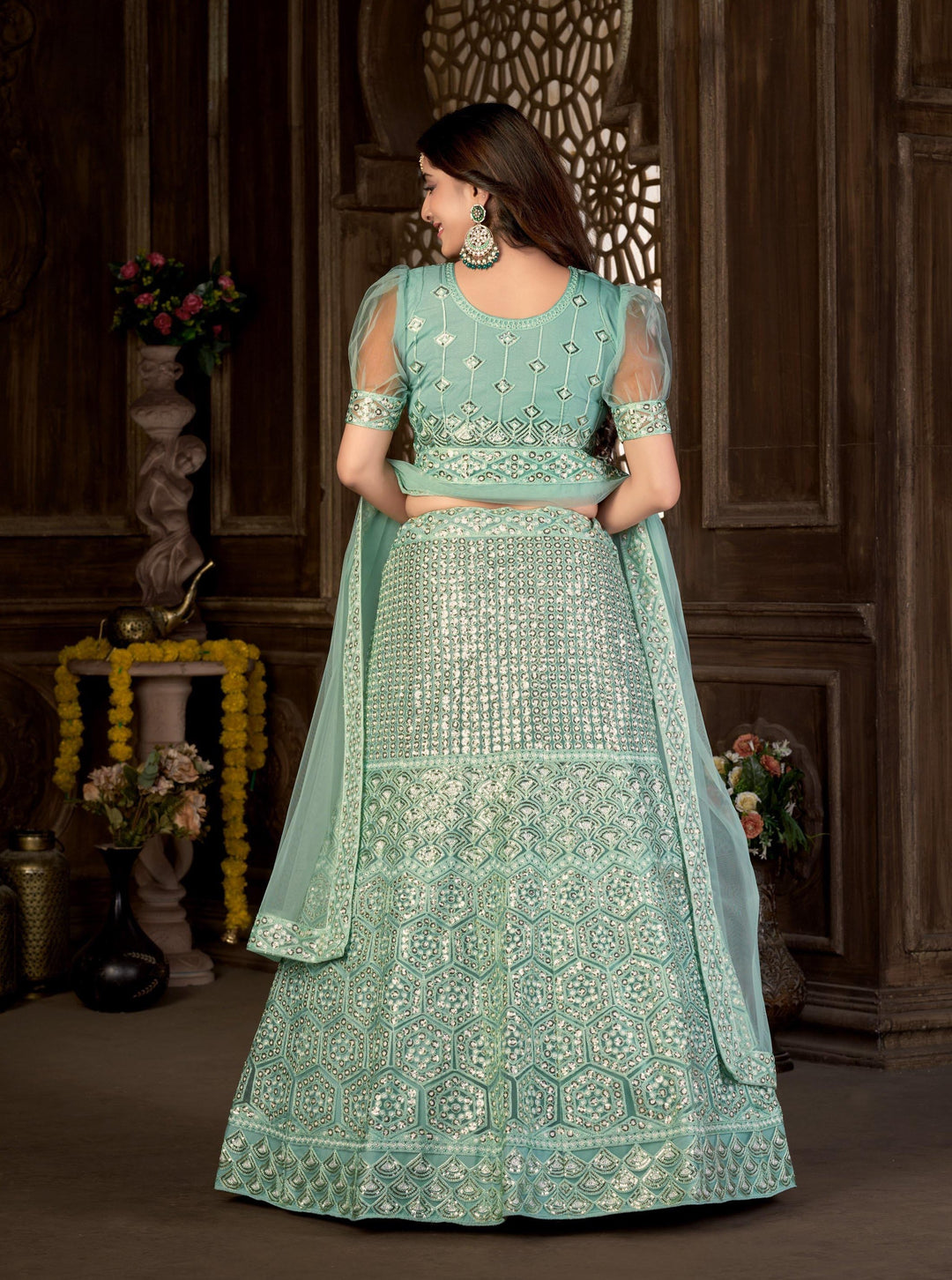 Elegant Net Lehenga | Thread & Sequin Embroidery | Perfect for Weddings & Events