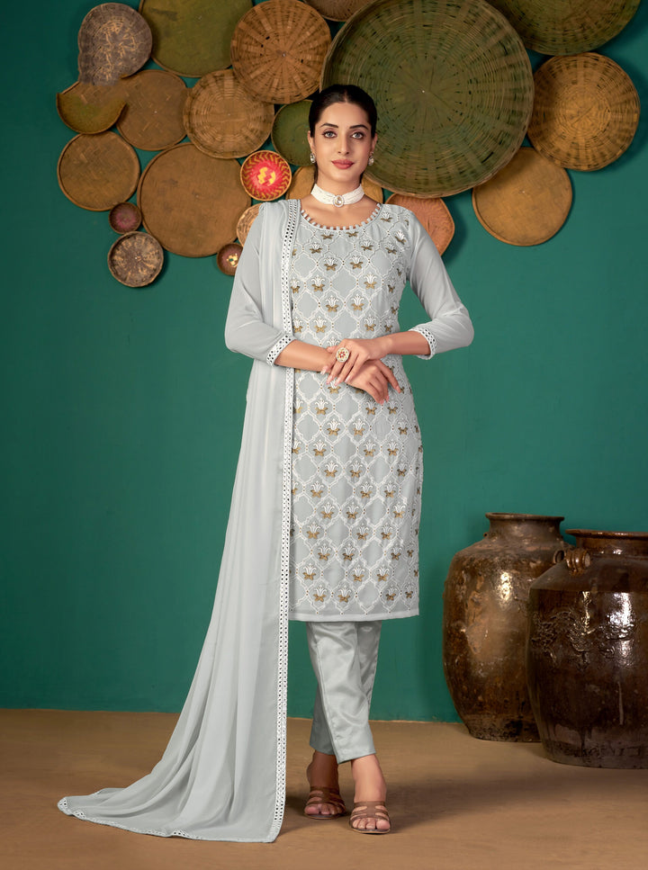 Designer Faux Georgette Suit | Thread, Jari, Sequins Work & Santoon Bottom