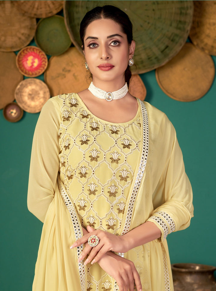 Designer Faux Georgette Suit | Thread, Jari, Sequins Work & Santoon Bottom