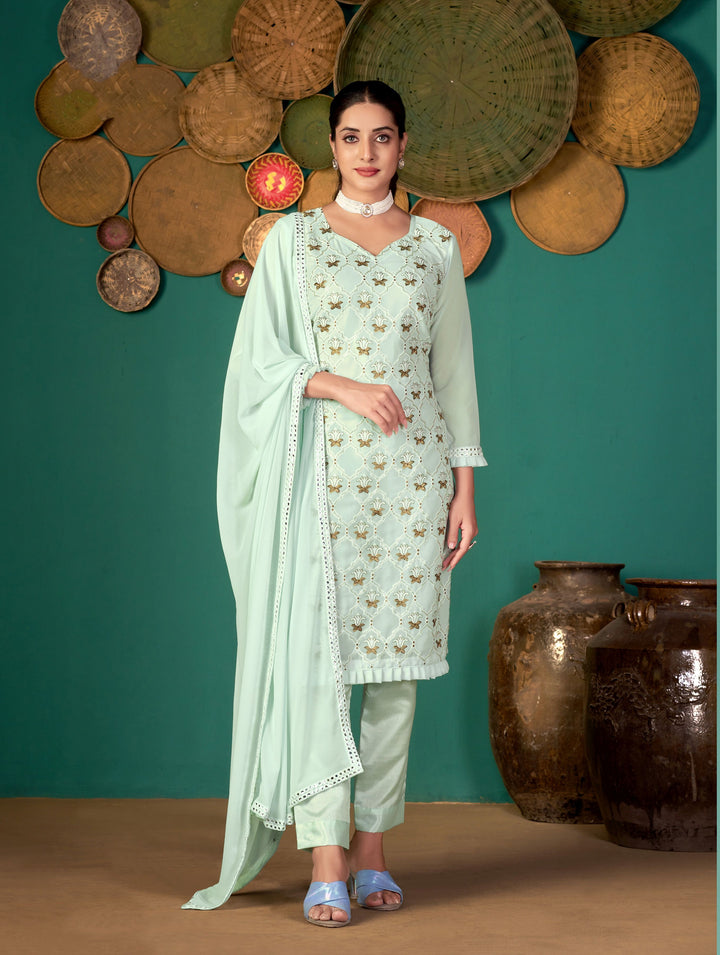 Designer Faux Georgette Suit | Thread, Jari, Sequins Work & Santoon Bottom