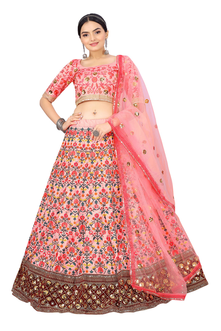 Designer Art-Silk Lehenga with Thread & Sequin Embroidery | Wedding & Reception