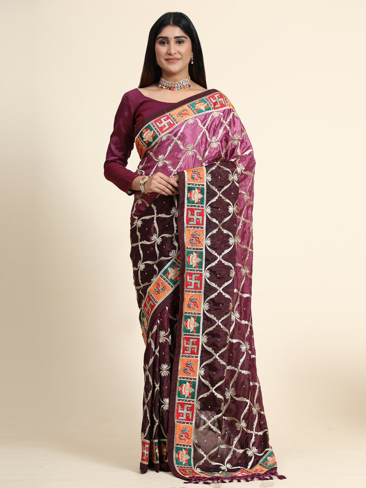 Stunning Chinon Silk Saree with | Unmatched Beauty for Grand Occasions