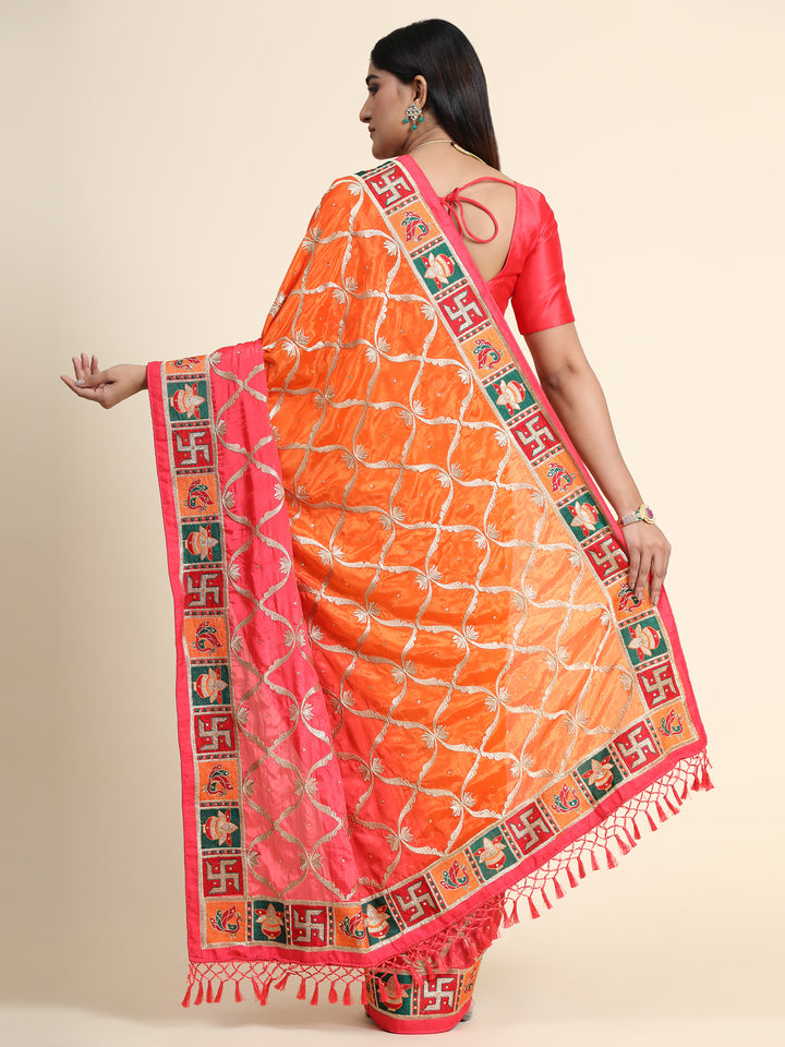 Stunning Chinon Silk Saree with | Unmatched Beauty for Grand Occasions