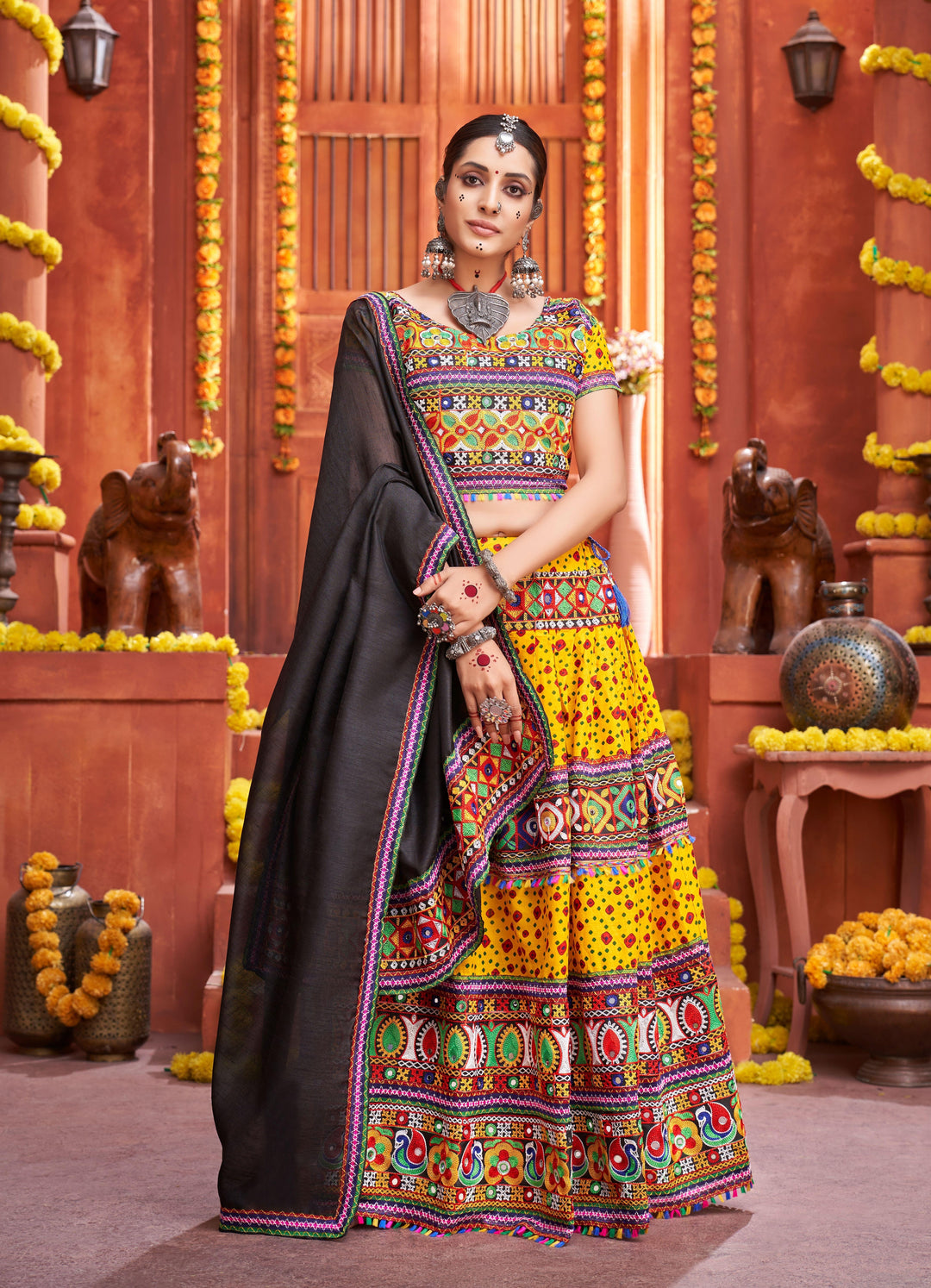 Cotton-Silk Printed Lehenga | Glamourous Gamthi & Mirror Embroidery