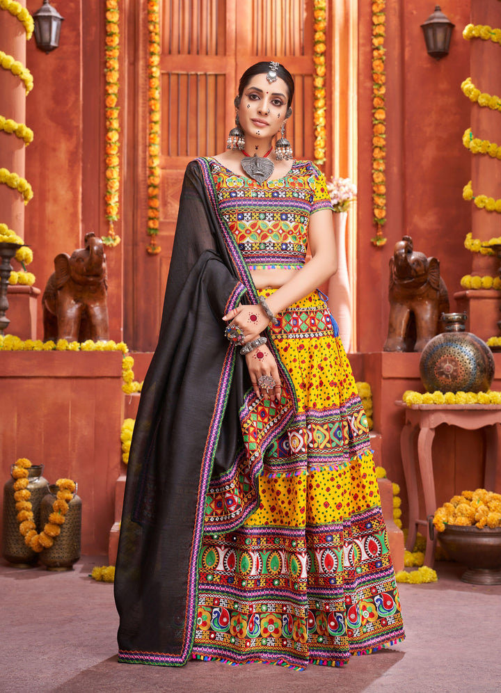 Cotton-Silk Printed Lehenga | Glamourous Gamthi & Mirror Embroidery