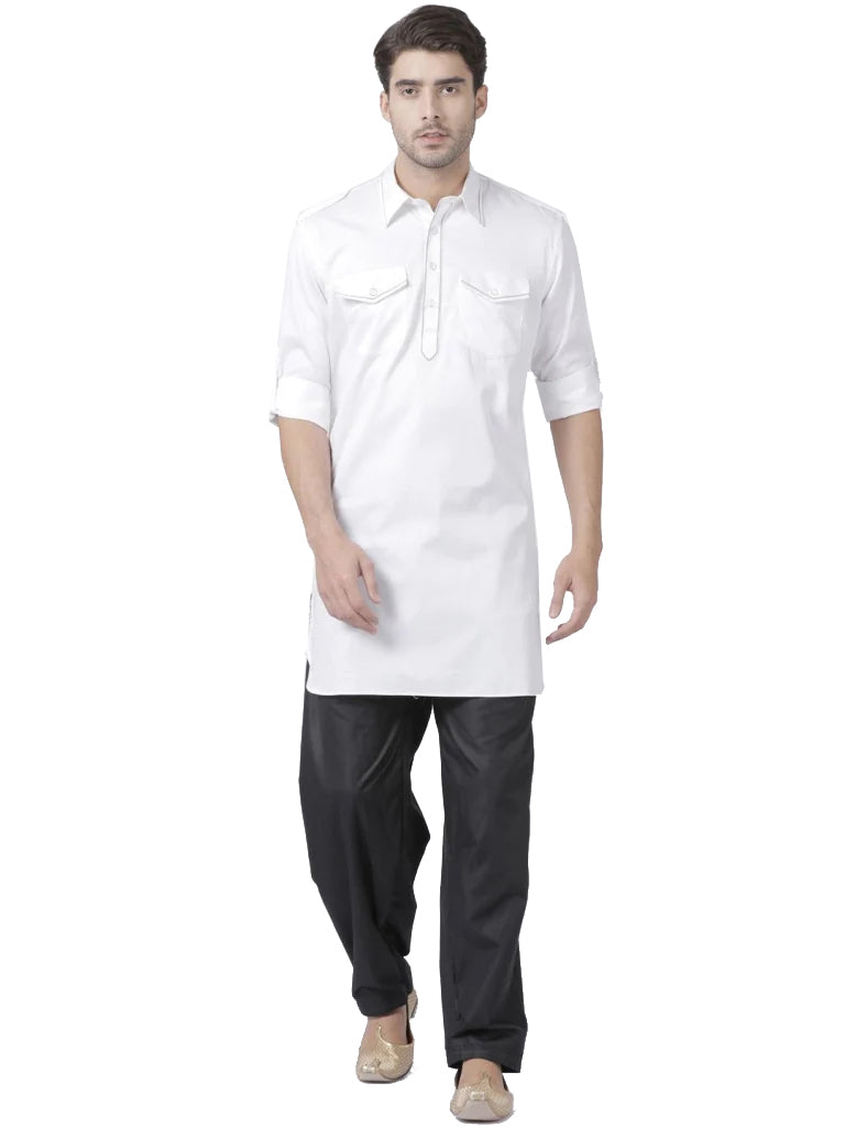 Men’s Cotton Kurta Pajama | Black Bottom with Elegant Solid Design