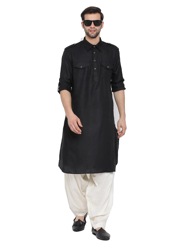 Cotton Kurta with Off White Bottom | Solid Design Traditional Wear for Men