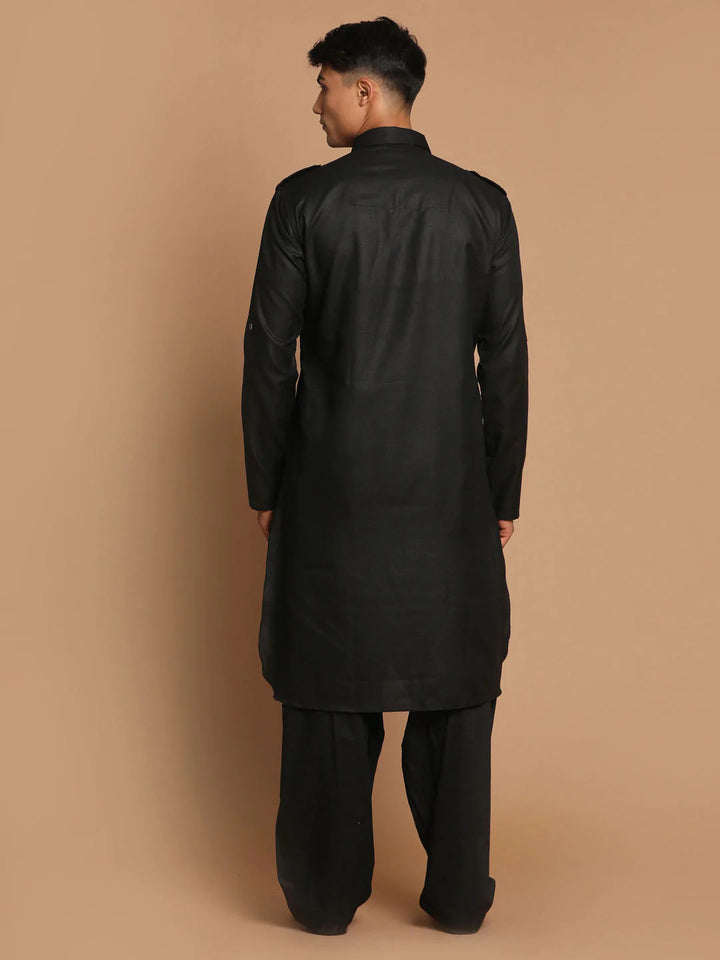 Men’s Cotton Kurta Pajama | Black Bottom with Elegant Solid Design