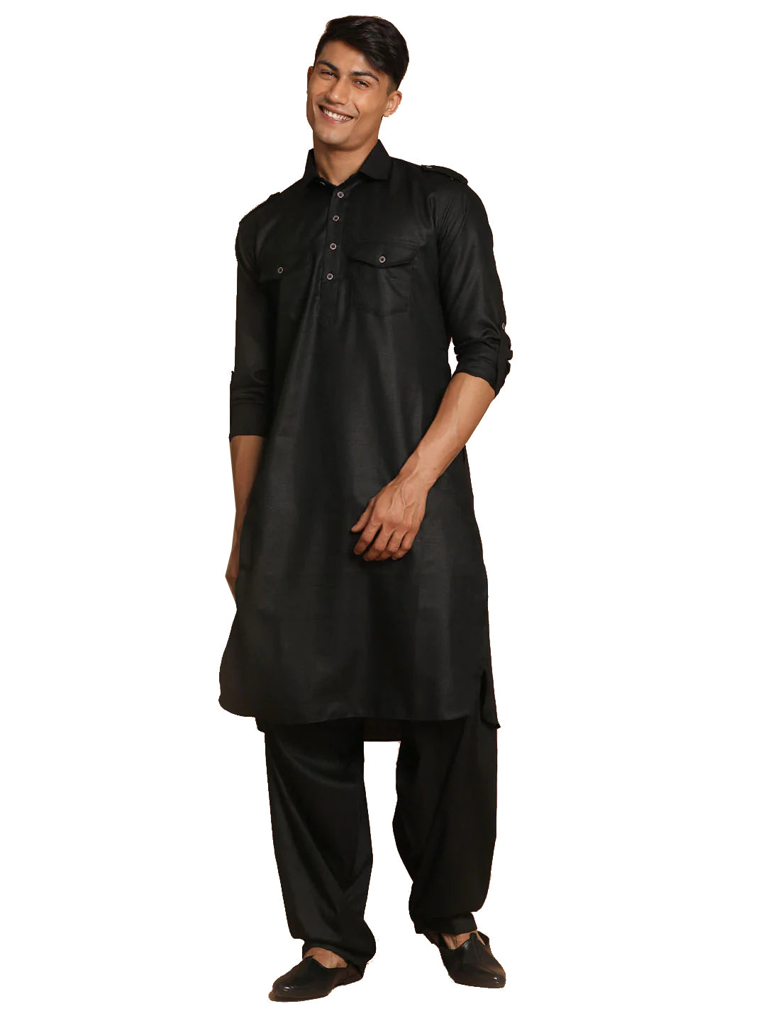 Men’s Cotton Kurta Pajama | Black Bottom with Elegant Solid Design