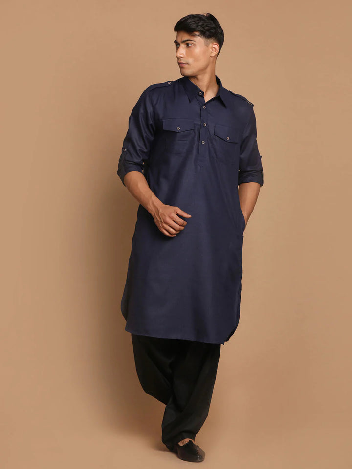 Men’s Cotton Kurta Pajama | Black Bottom with Elegant Solid Design