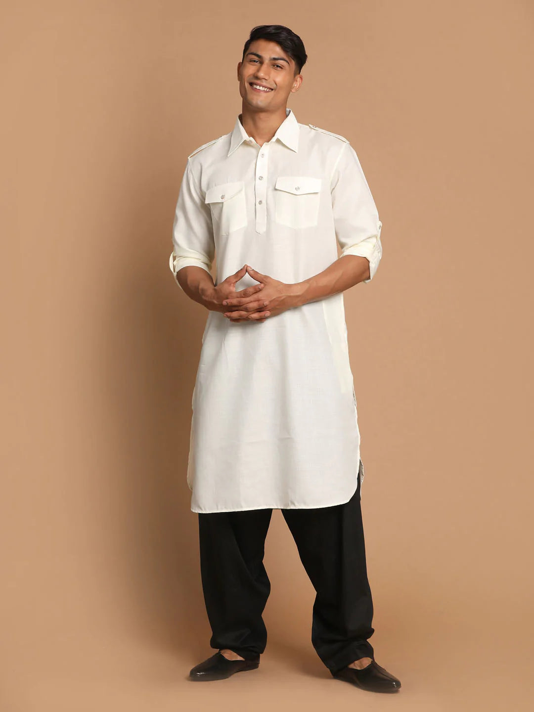 Men’s Cotton Kurta Pajama | Black Bottom with Elegant Solid Design