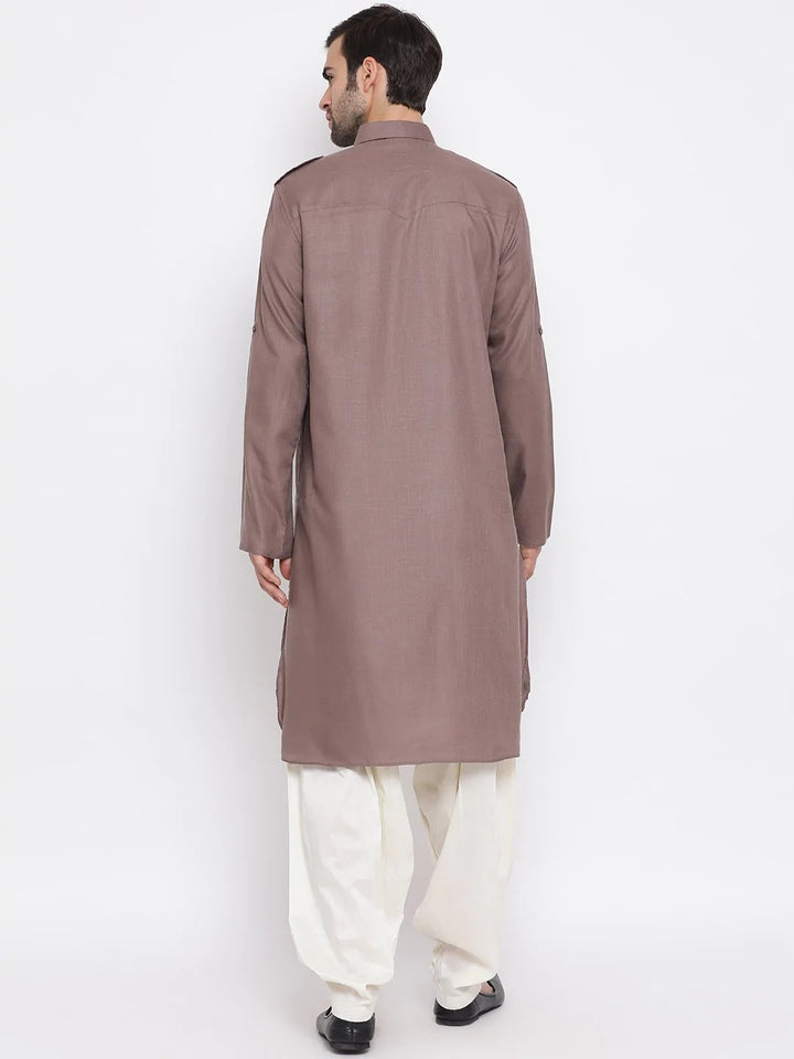 Cotton Kurta with Off White Bottom | Solid Design Traditional Wear for Men