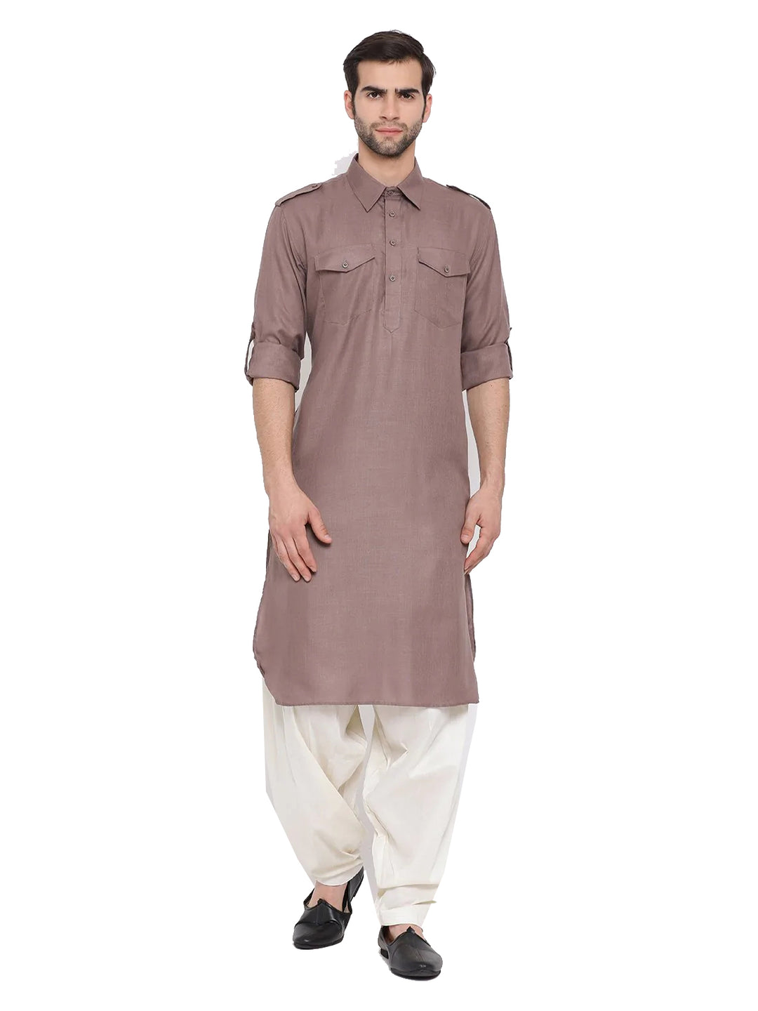 Cotton Kurta with Off White Bottom | Solid Design Traditional Wear for Men