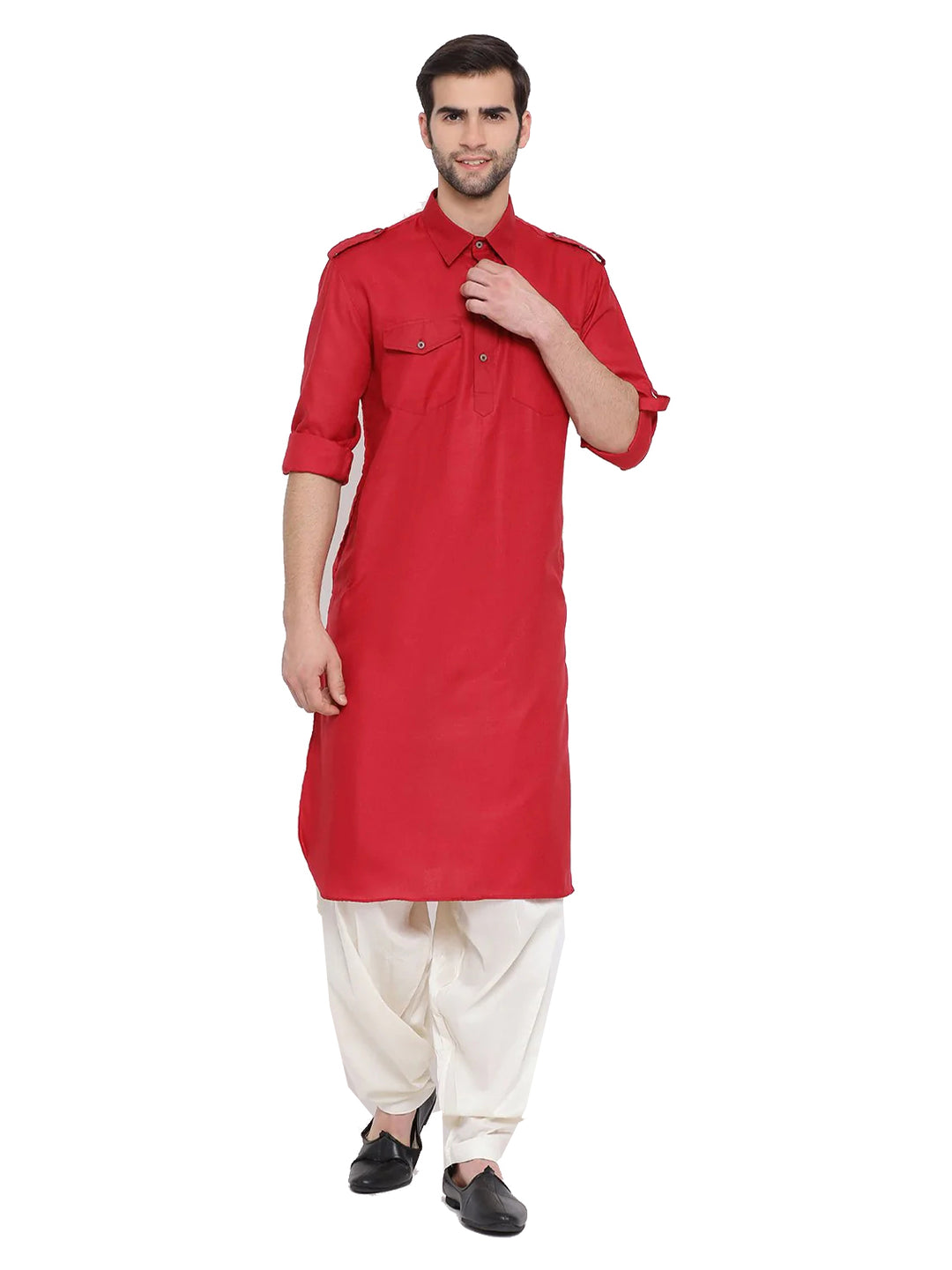 Cotton Kurta with Off White Bottom | Solid Design Traditional Wear for Men