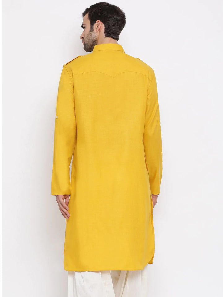 Cotton Kurta with Off White Bottom | Solid Design Traditional Wear for Men