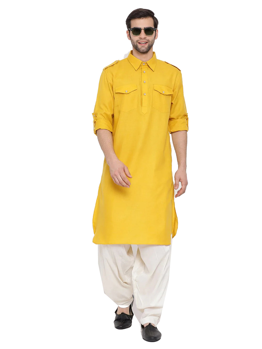 Cotton Kurta with Off White Bottom | Solid Design Traditional Wear for Men