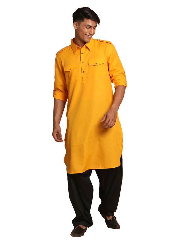 Men’s Cotton Kurta Pajama | Black Bottom with Elegant Solid Design