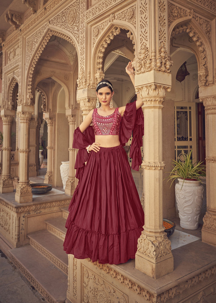 Designer Art-Silk Lehenga | Mirror Embroidery for Weddings & Parties