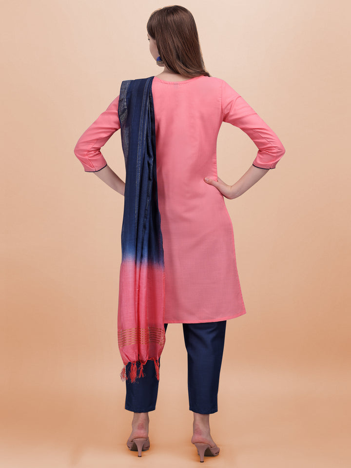 Slub Cotton Readymade Suit | Designer Embroidery Work with Cotton Silk Dupatta