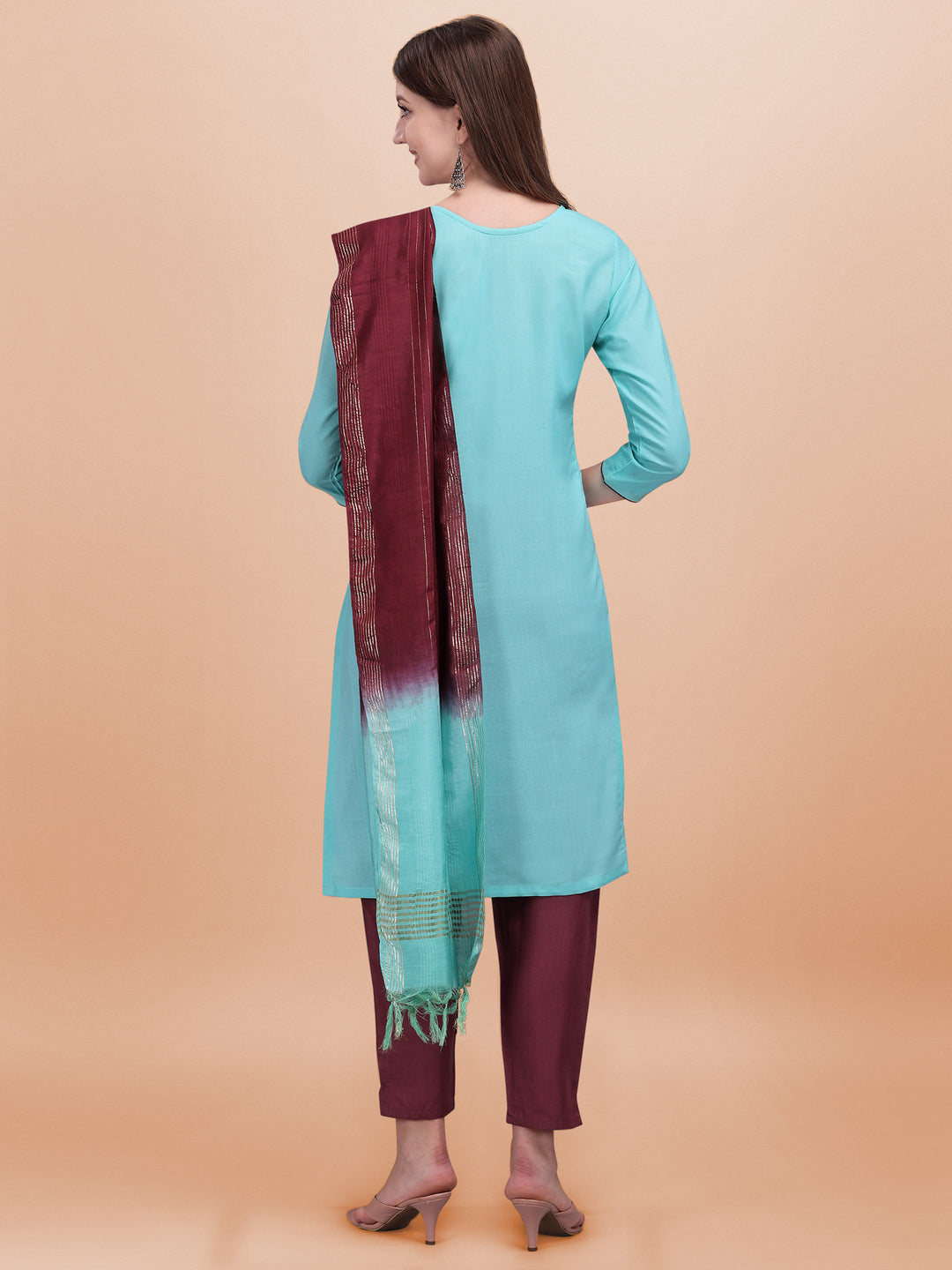 Slub Cotton Readymade Suit | Designer Embroidery Work with Cotton Silk Dupatta