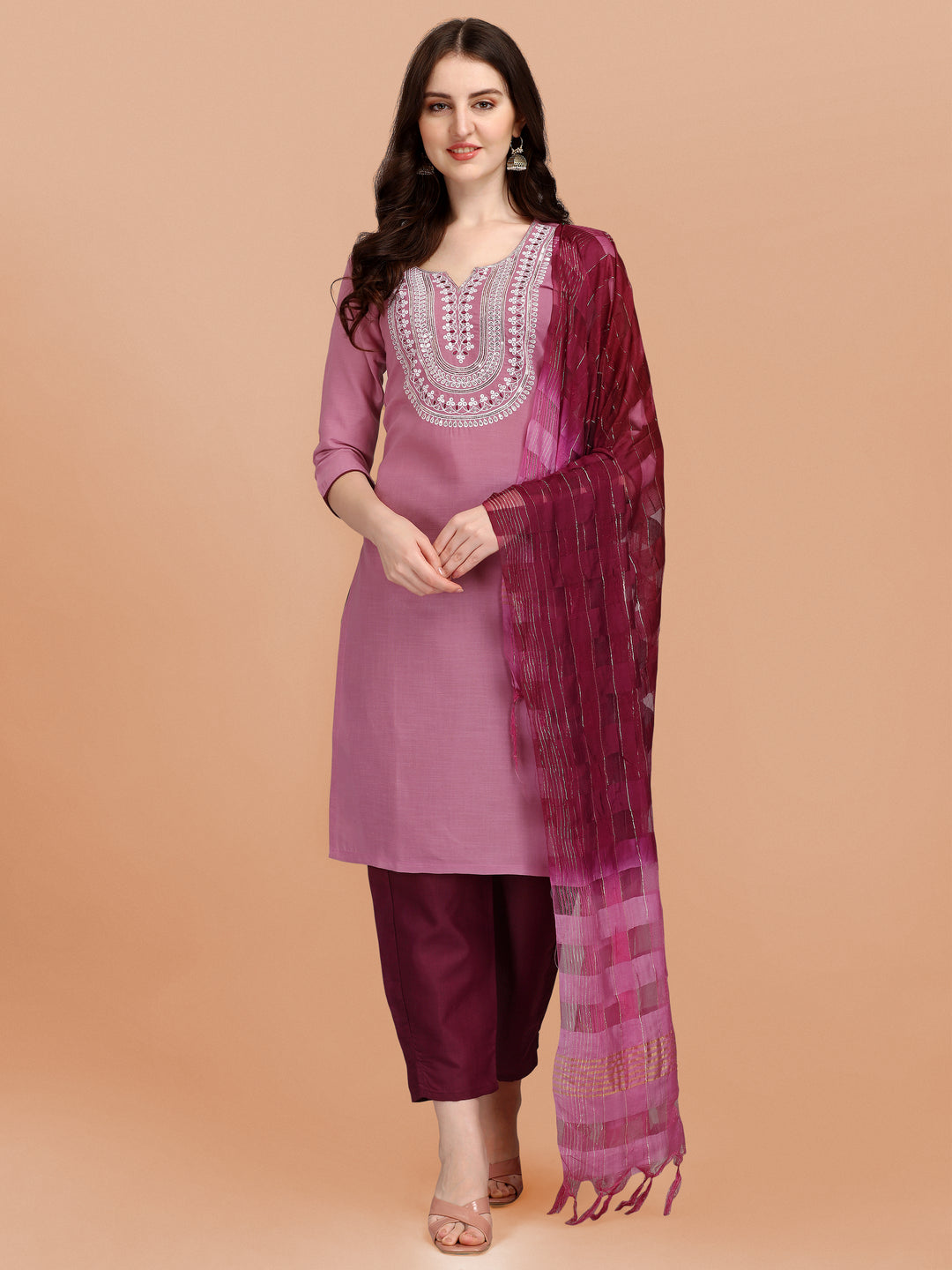 Elegant Slub Cotton Suit | Designer Embroidery with Cotton Silk Dupatta