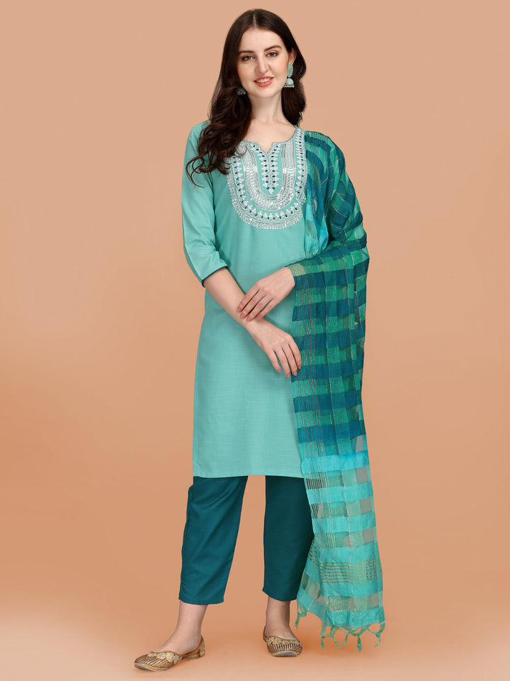 Elegant Slub Cotton Suit | Designer Embroidery with Cotton Silk Dupatta