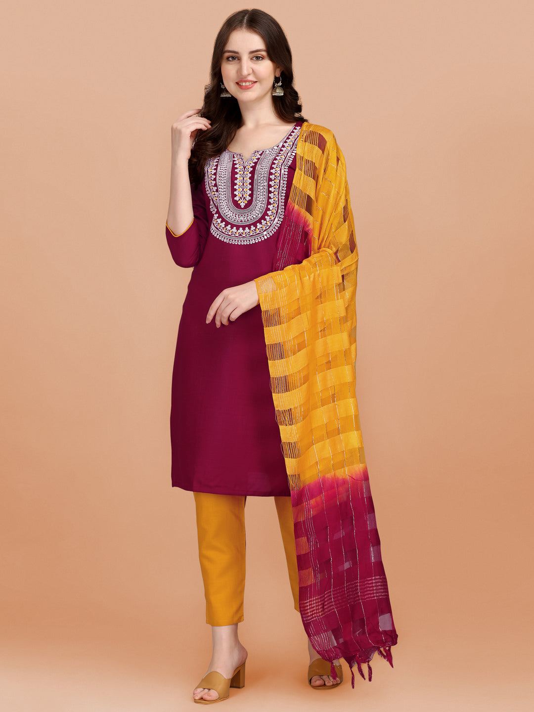 Elegant Slub Cotton Suit | Designer Embroidery with Cotton Silk Dupatta