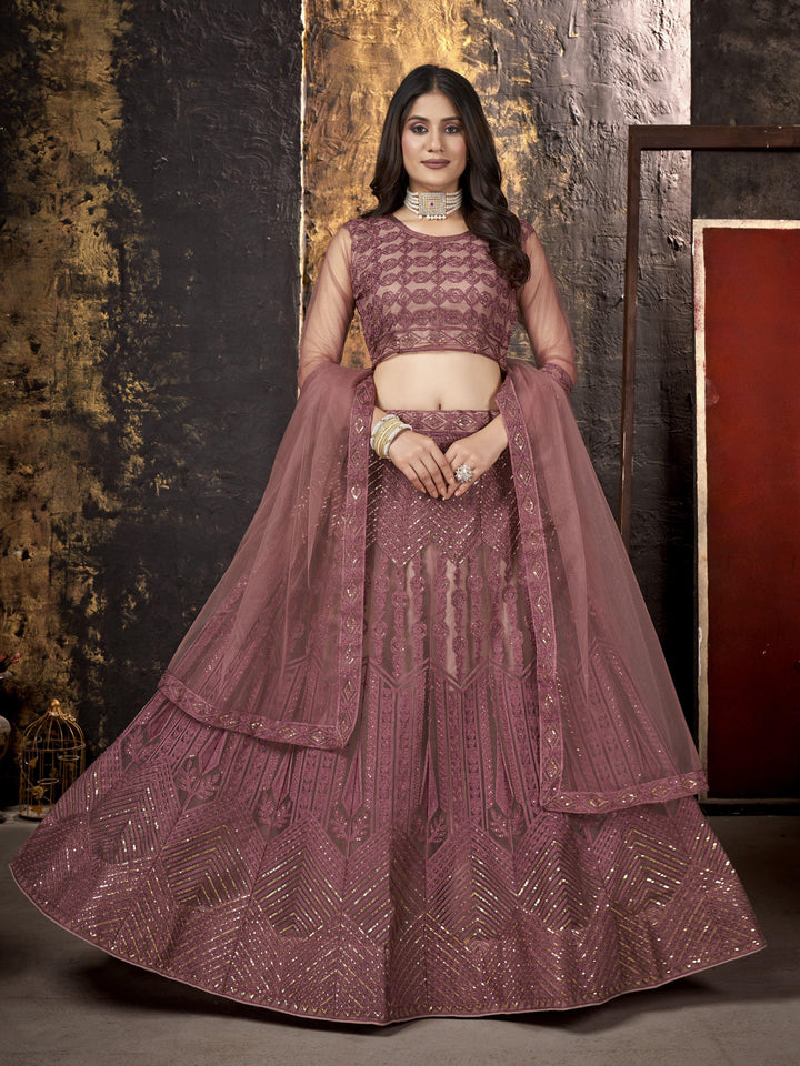 Elegant Net Lehenga with Thread & Sequin Embroidery | Perfect for Weddings & Parties