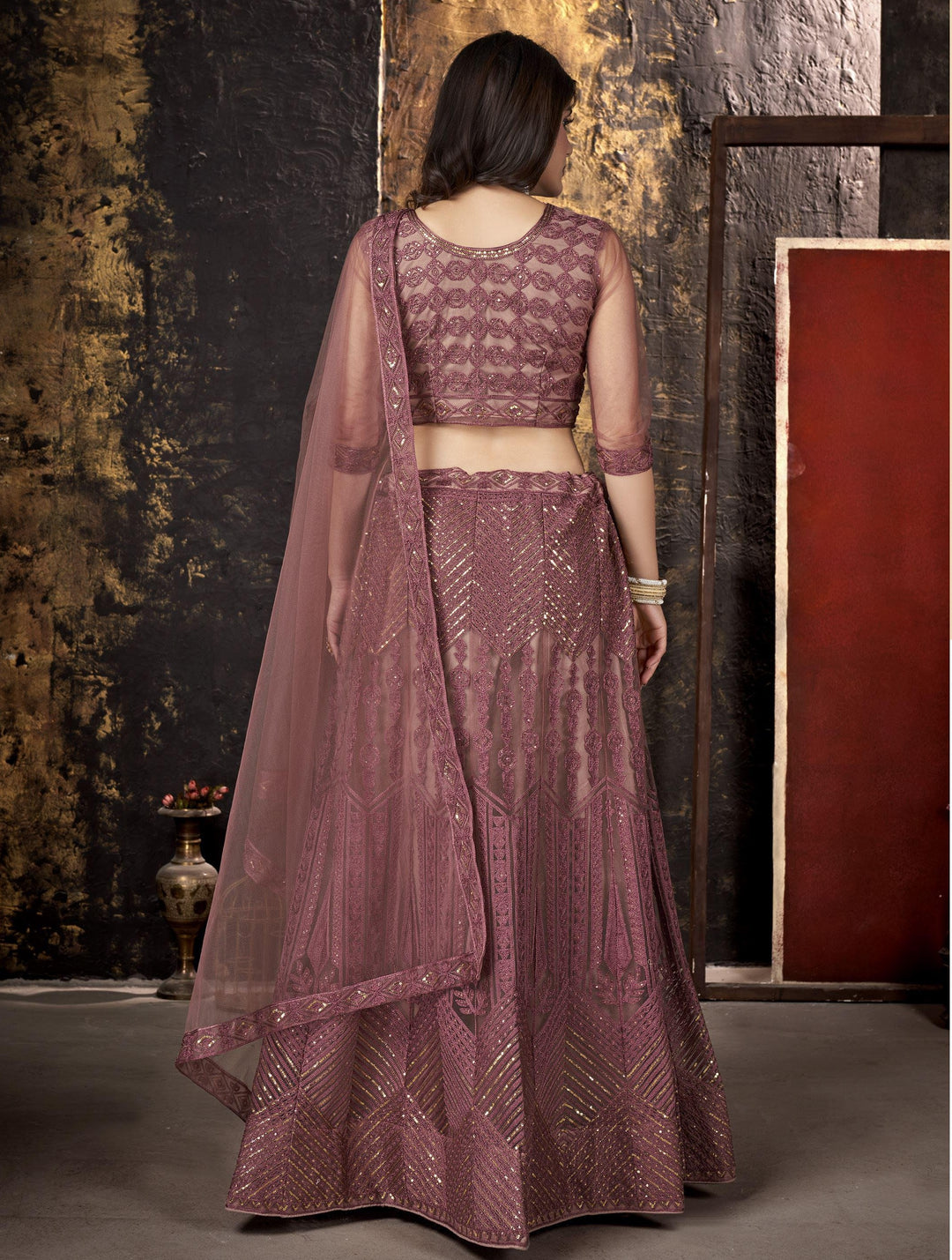 Elegant Net Lehenga with Thread & Sequin Embroidery | Perfect for Weddings & Parties