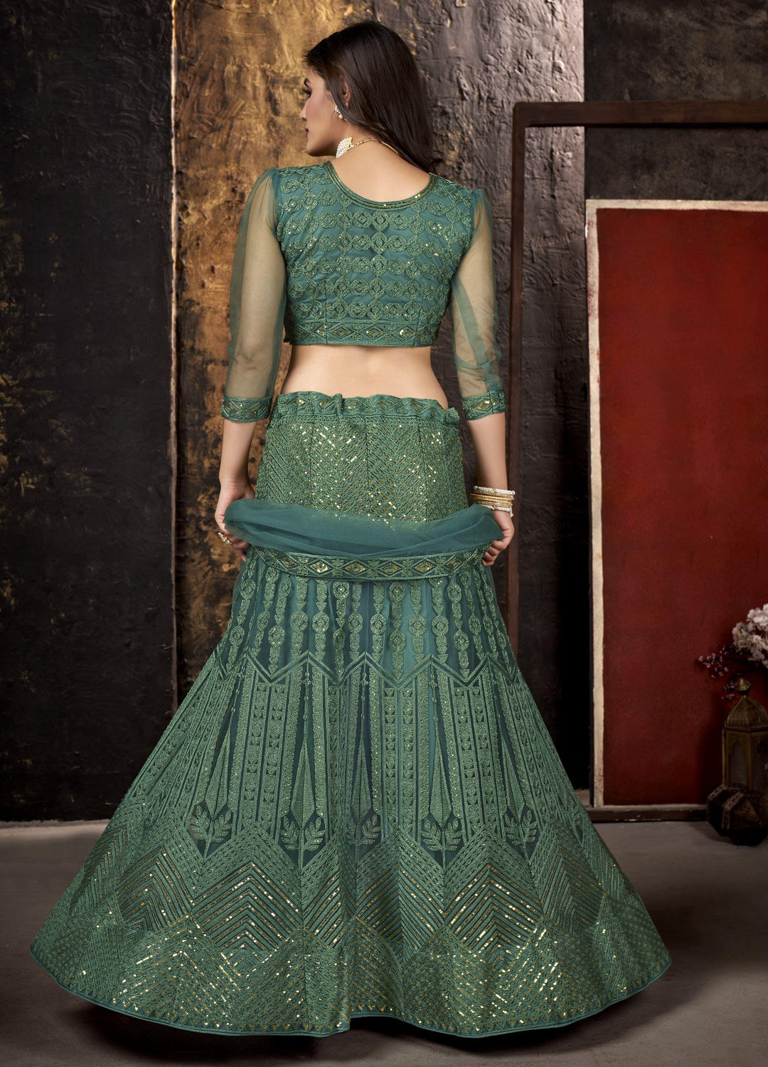 Elegant Net Lehenga with Thread & Sequin Embroidery | Perfect for Weddings & Parties