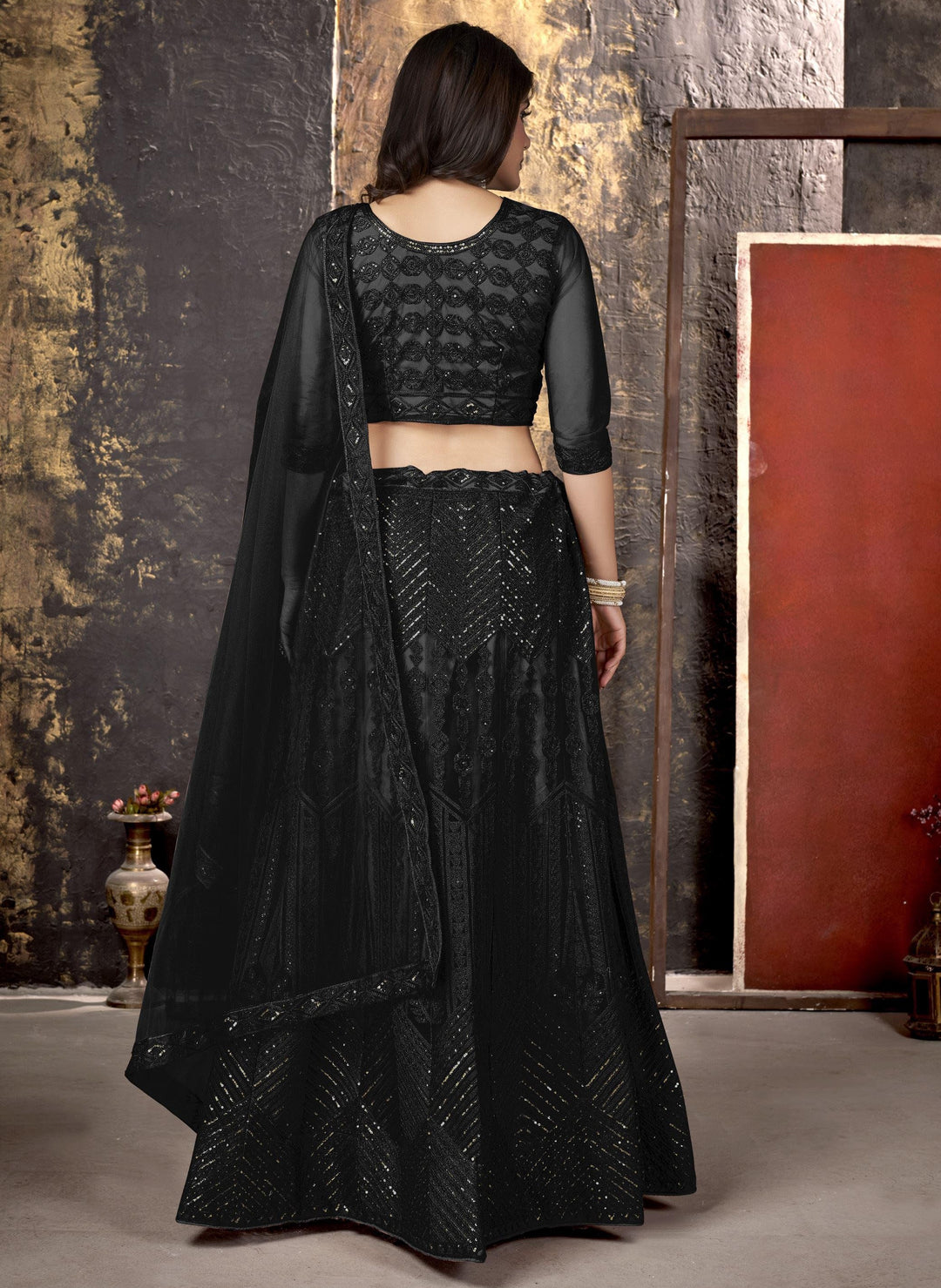 Elegant Net Lehenga with Thread & Sequin Embroidery | Perfect for Weddings & Parties